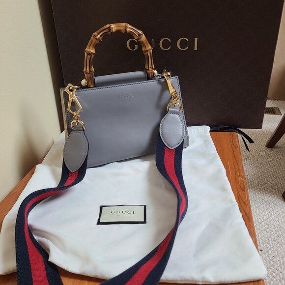 GUCCI Nymphaea Bamboo Top Handle Bag – Grey Leather – Authentic & Gorgeous - Picture 1 of 14